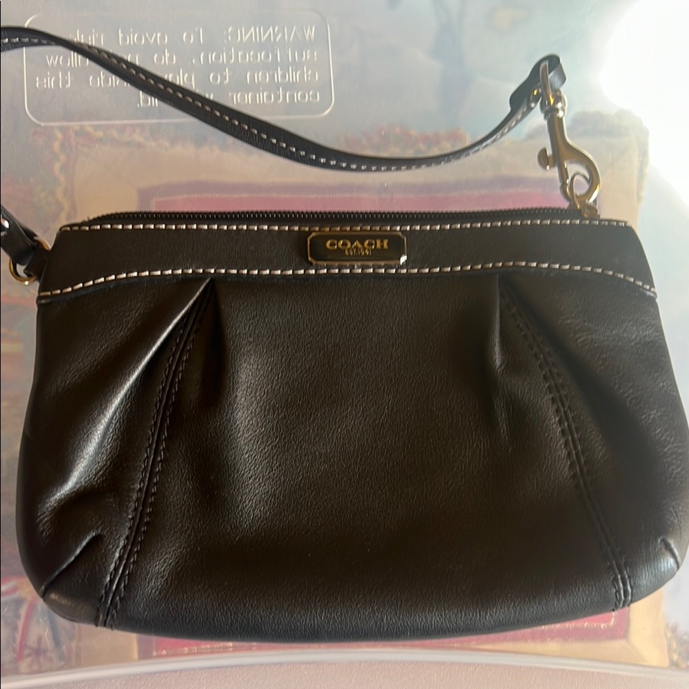 Coach Black Leather Clutch with Gold Hardware